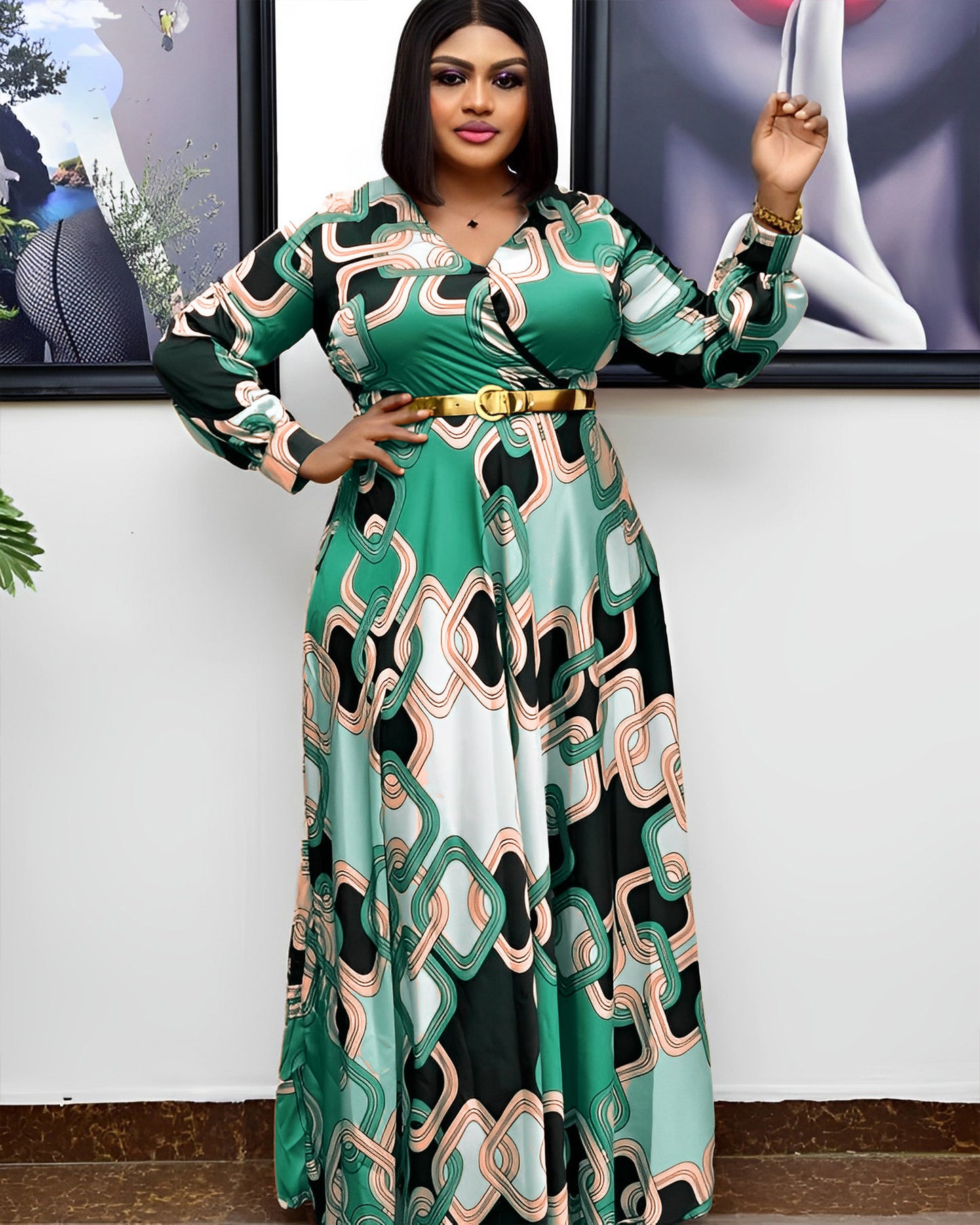 Free Size African Sequins Dress for Women Traditional Kaftan Robe Elegant Ladie image 1