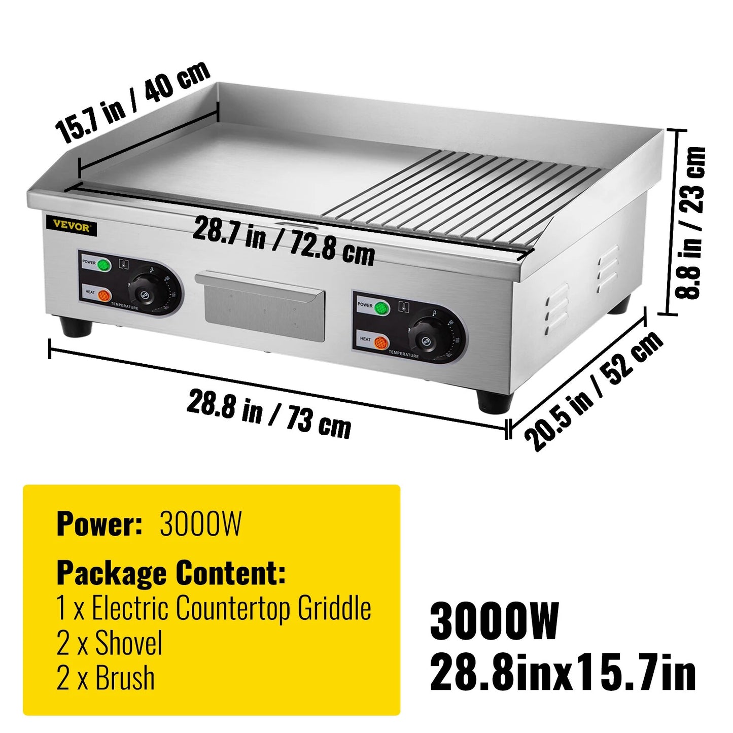 VEVOR Electric Countertop Griddle with Drawer Stainless Steel Flat Top Grill Ba image 1