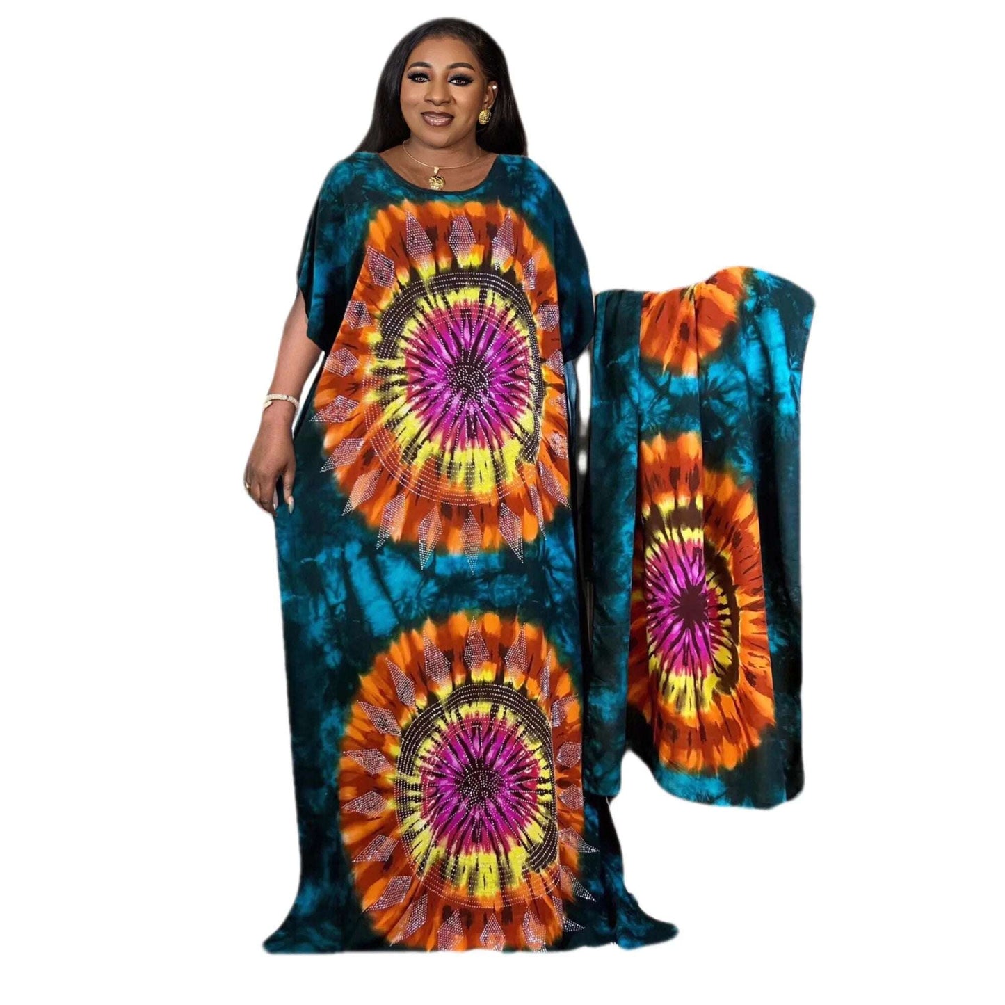 New Dubai Muslim Short Sleeve Dresses and Headscarf Abaya Turkey Summer Loose image 3