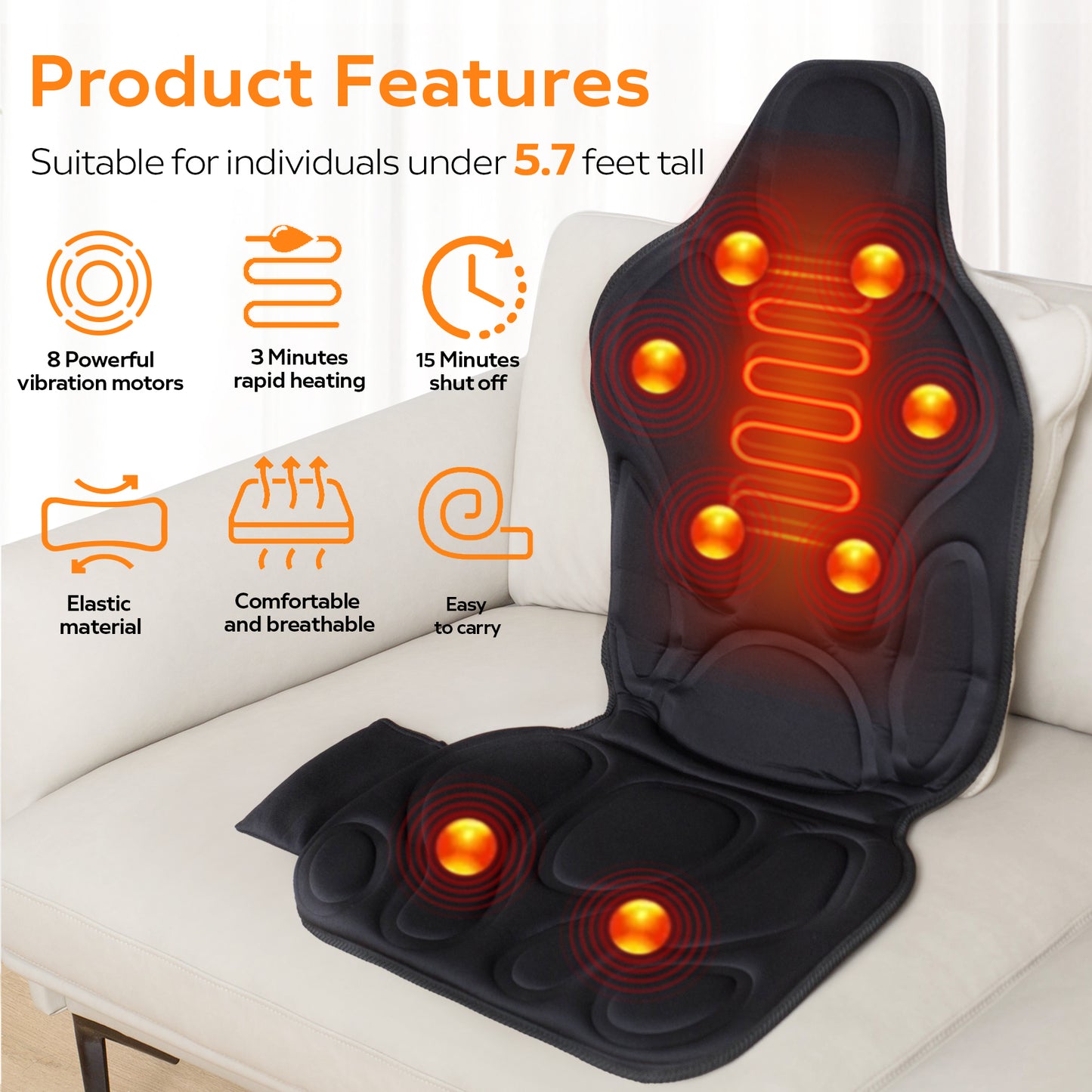 Vibration Massage Seat Cushion with Heat, 6 Vibrating Motors, Back Massager for image 3