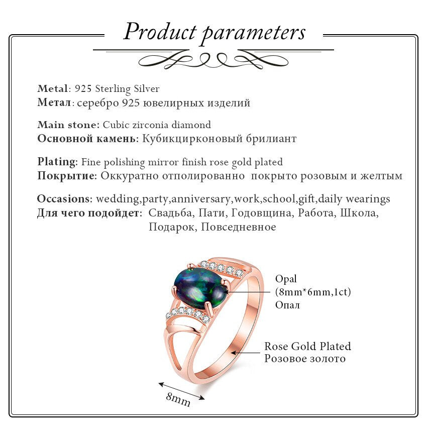 Almei 1ct Black Opal Beads Rose Gold Color Filigree Rings Silver 925 Hollow image 4