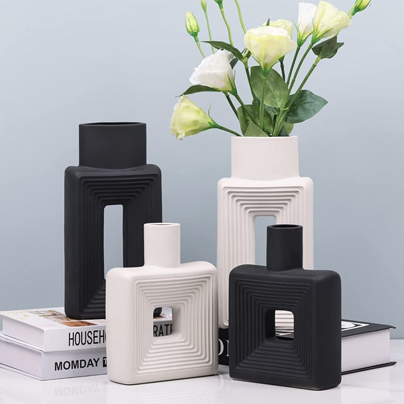 Square Ceramic Vase Modern Nordic Boho Style Vases For Living Room Shelf Table image 1