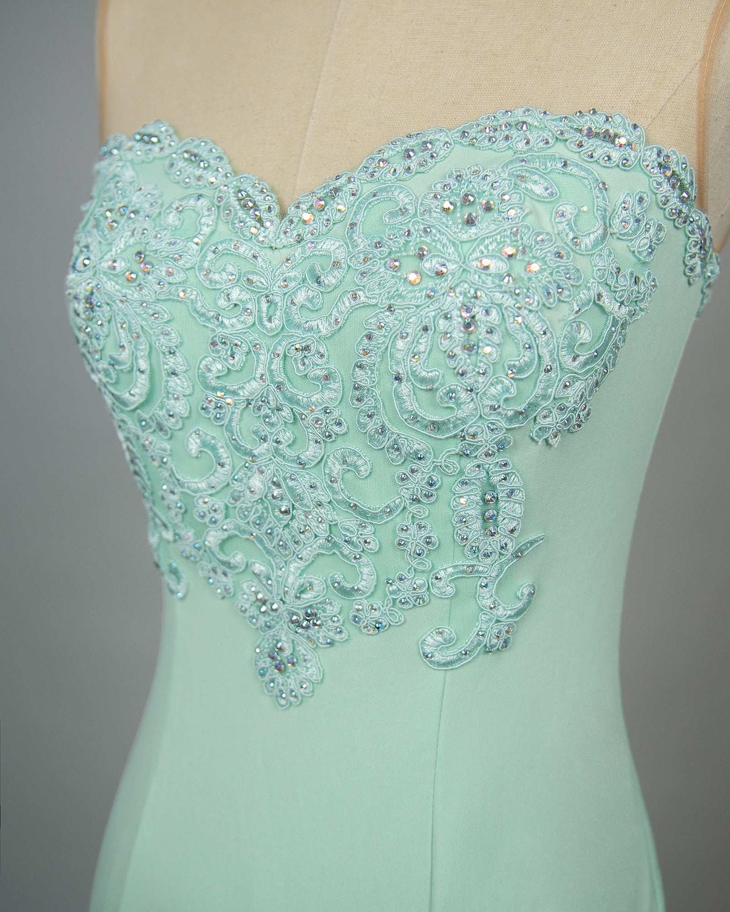 BABYONLINE Mermaid Bridesmaid Dresses Mint Green Gold Appliqués Beads Sweethear image 4