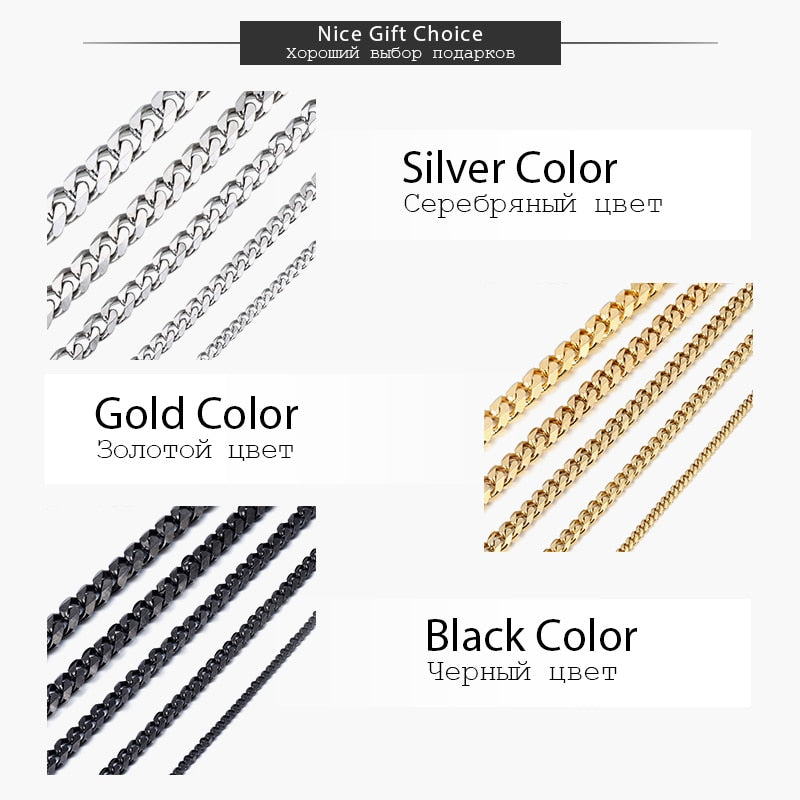 Men's Necklace Stainless Steel Cuban Link Chain Black Gold Color Necklaces For image 0
