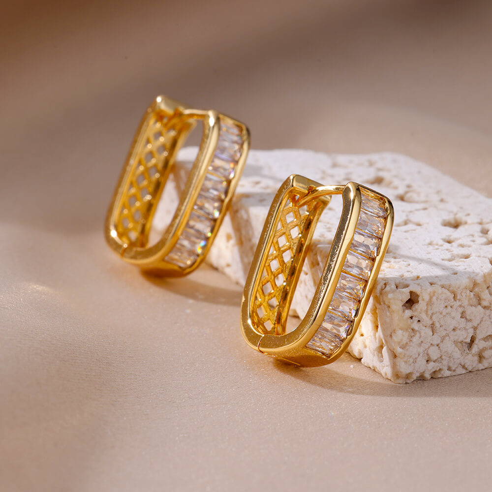 U-shaped Zircon Earrings for Women Gold Color Stainless Steel Earrings 2023 Tre image 8