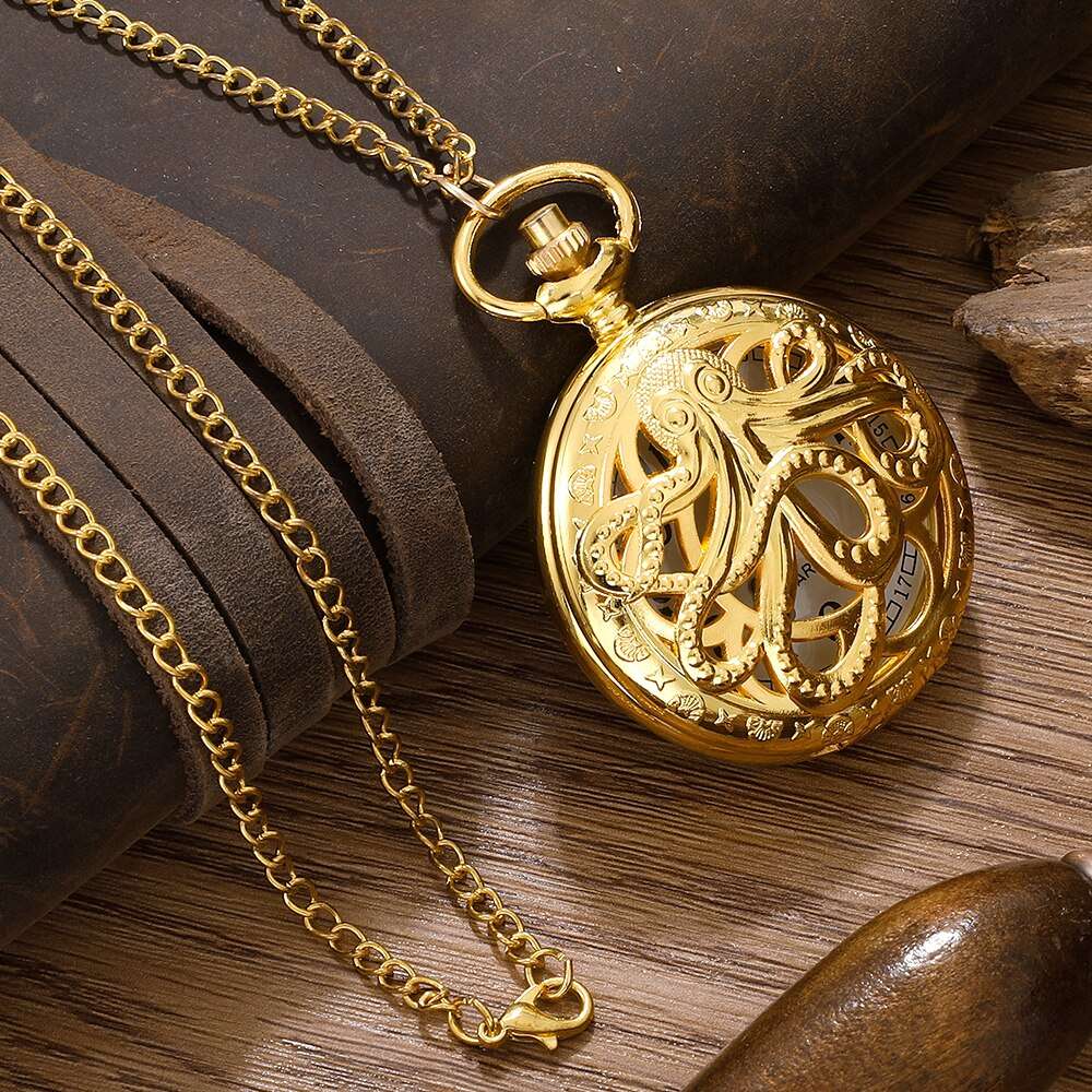Octopus Pocket Watch Antique Steampunk Vintage Quartz Pocket Watch Golden Case image 3