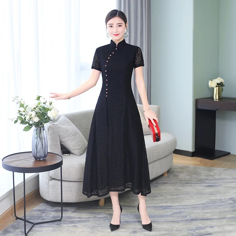 2022 News Summer Aodai Vietnam Qipao Dress for Women Traditional Clothing Lace image 3