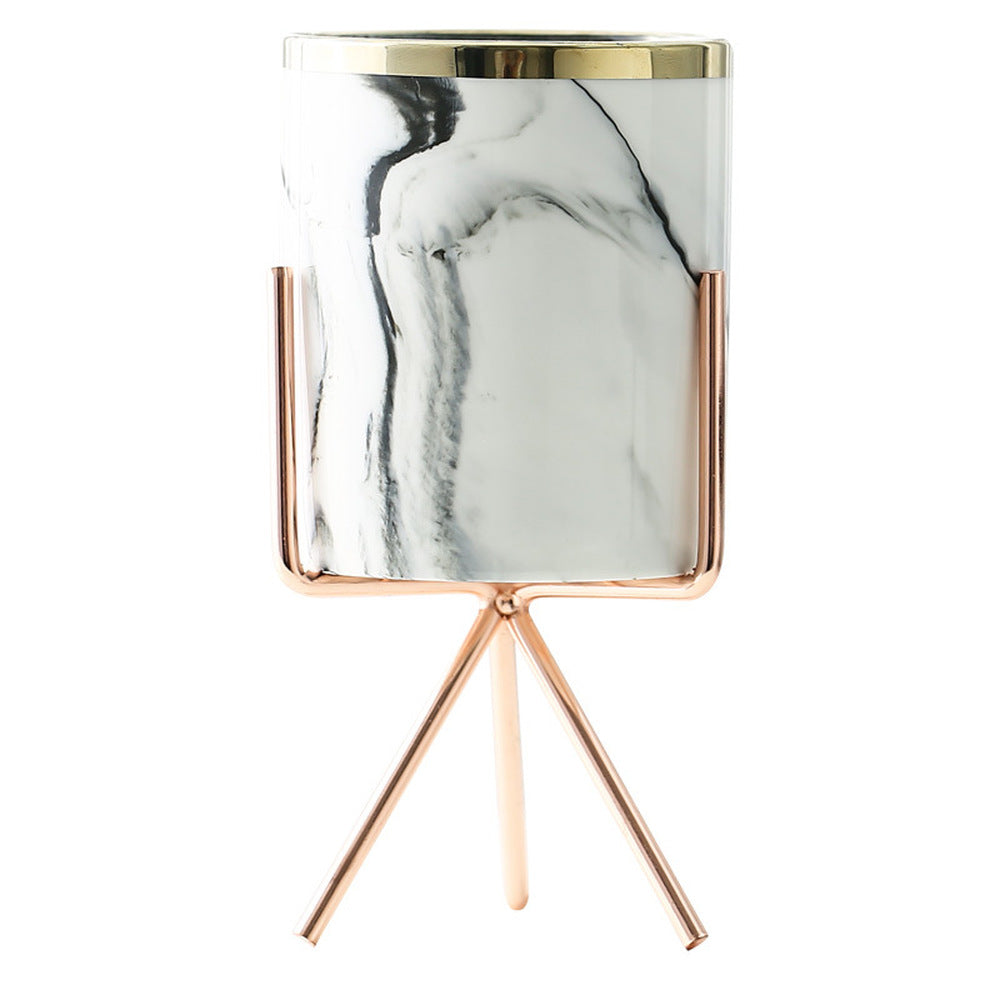 Nordic Ceramic Iron Art Vase Marble Pattern Rose Gold Silver Tabletop Green Pla image 2