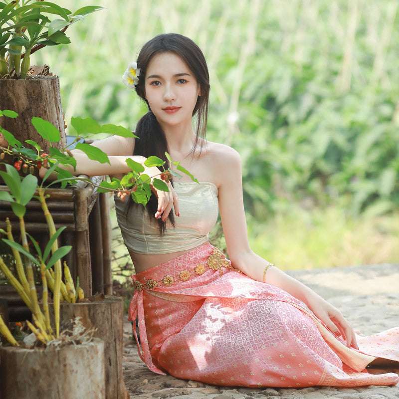 2024 thailand traditional festival clothing bride gilded yarn splashing garment image 0