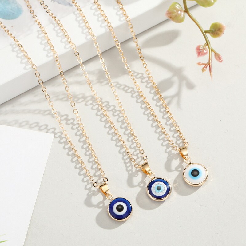 New Simple Turkish Evil Eye Pendant Necklace For Women Gold Color Clavicle Chai image 0