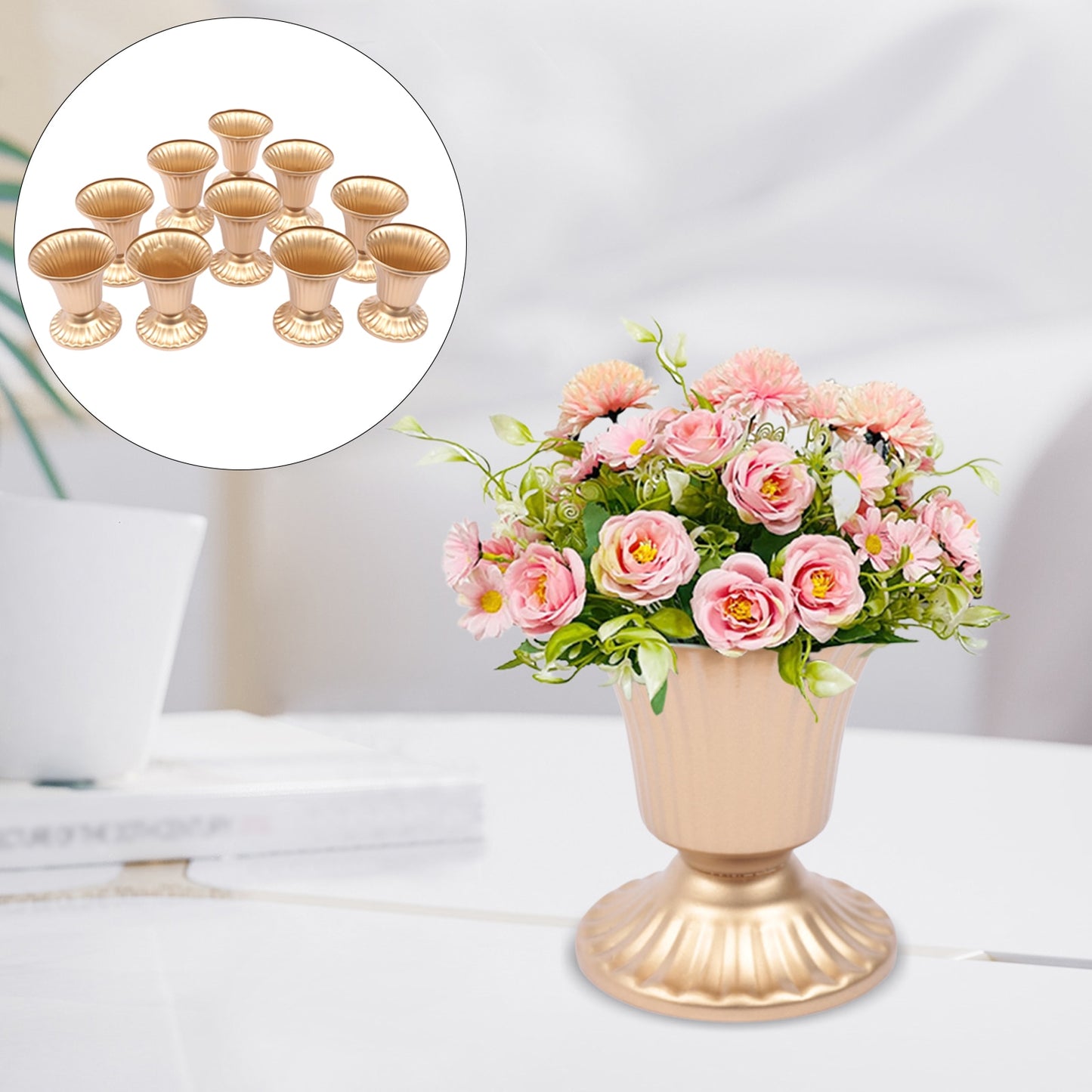 10pcs Creative Golden Flower Trumpet Vases Desktop Wedding Party image 2