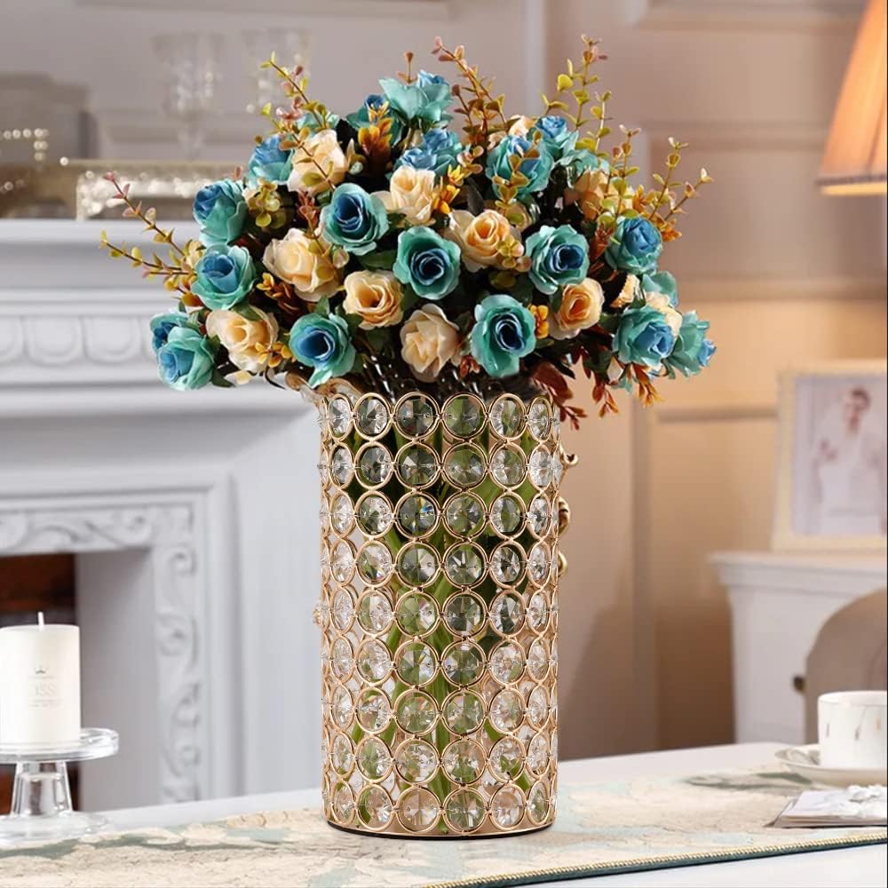 Christams Home decorative Gold Crystal Cylinder Flower Vase,Wedding Table Cent image 6