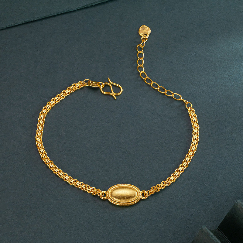 Real 18 K Gold Color Retro Ellipse Necklace Bracelet Chain for Women Fine Jewel image 3