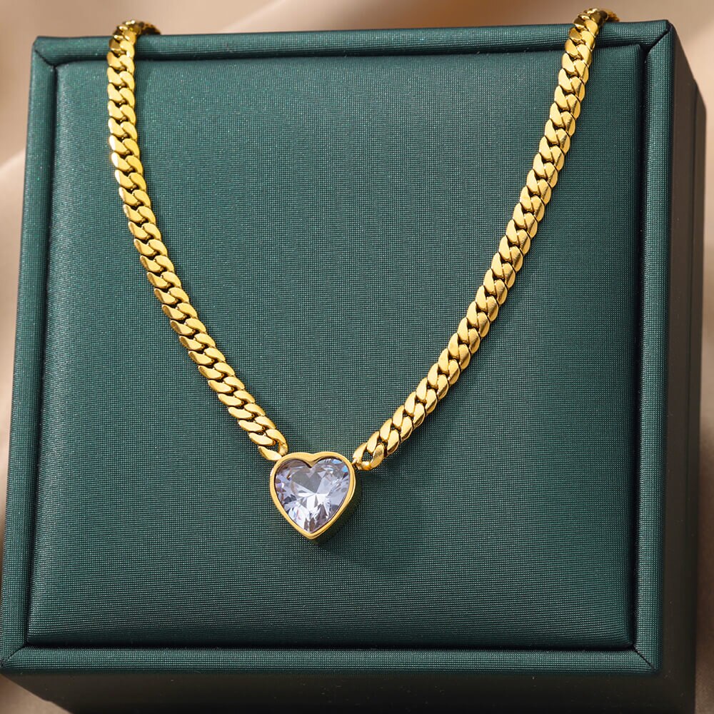 Cubic Zircon Heart Pendant Necklace for Women Staineless Steel Gold Plated image 9