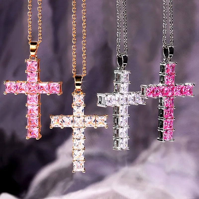 New Fashion Necklaces Female Pendants Gold Multi Color Crystal Jesus Cross Pend image 0