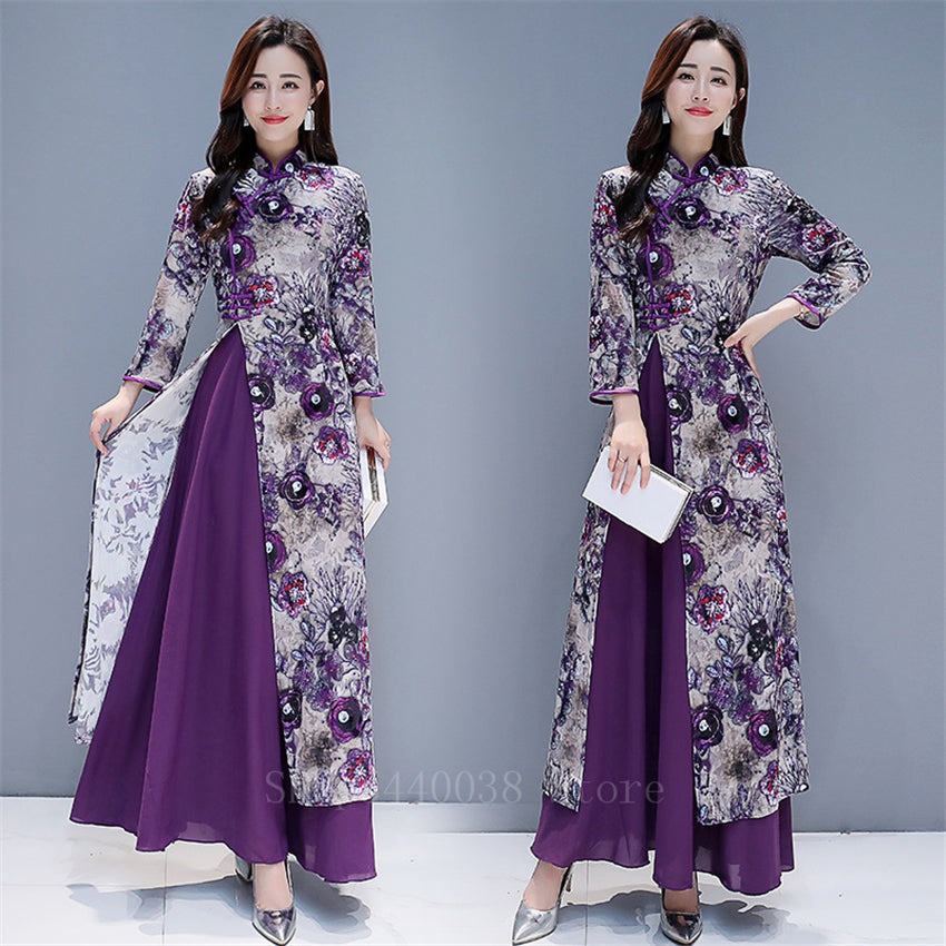 Traditional Vietnam Woman Retro Ao Dai Elegant Chinese Style Cheongsam Vintage image 2
