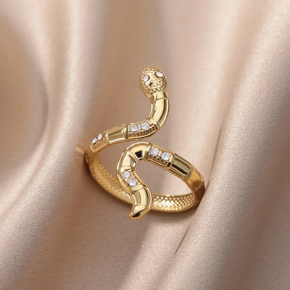 Stainless Steel Snake Rings For Women Men Gold Plated Open Adjustable Zircon Ri image 9
