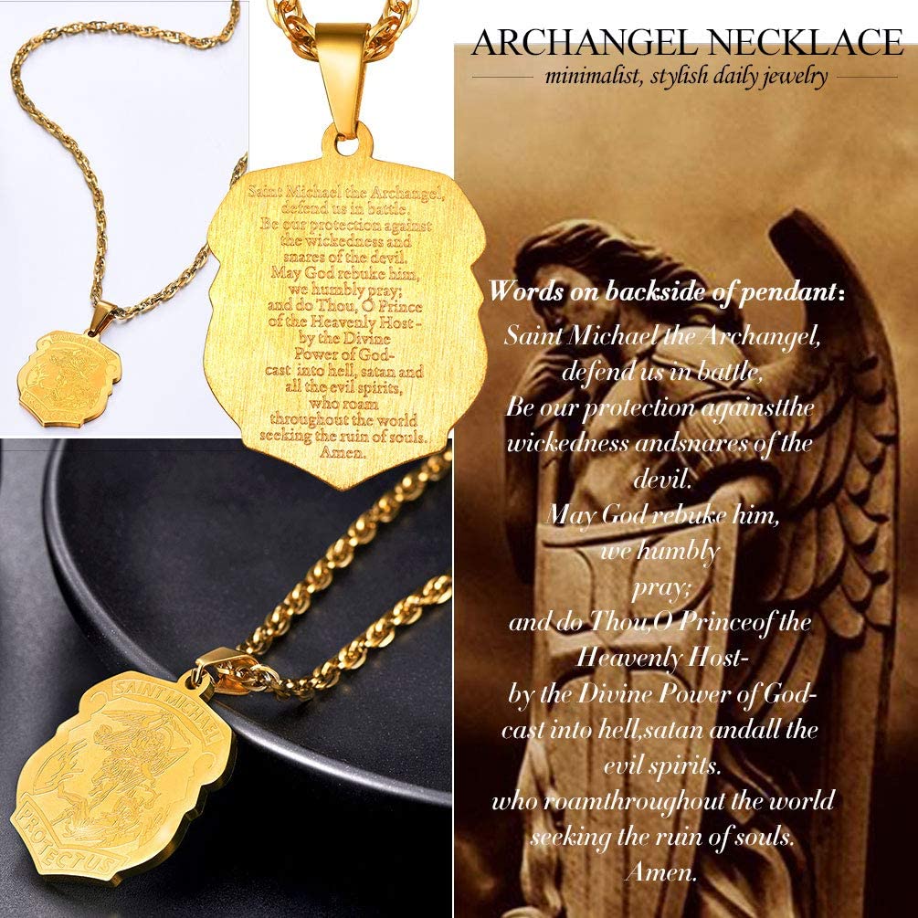 U7 Saint Michael The Archangel Gold Necklace Saint Michael Pendant Religious image 5