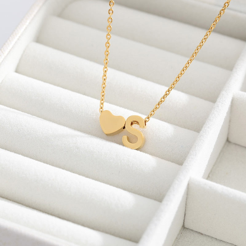 A-Z Letter Heart Initial Necklaces For Women Gold Color Stainless Steel Necklace image 0