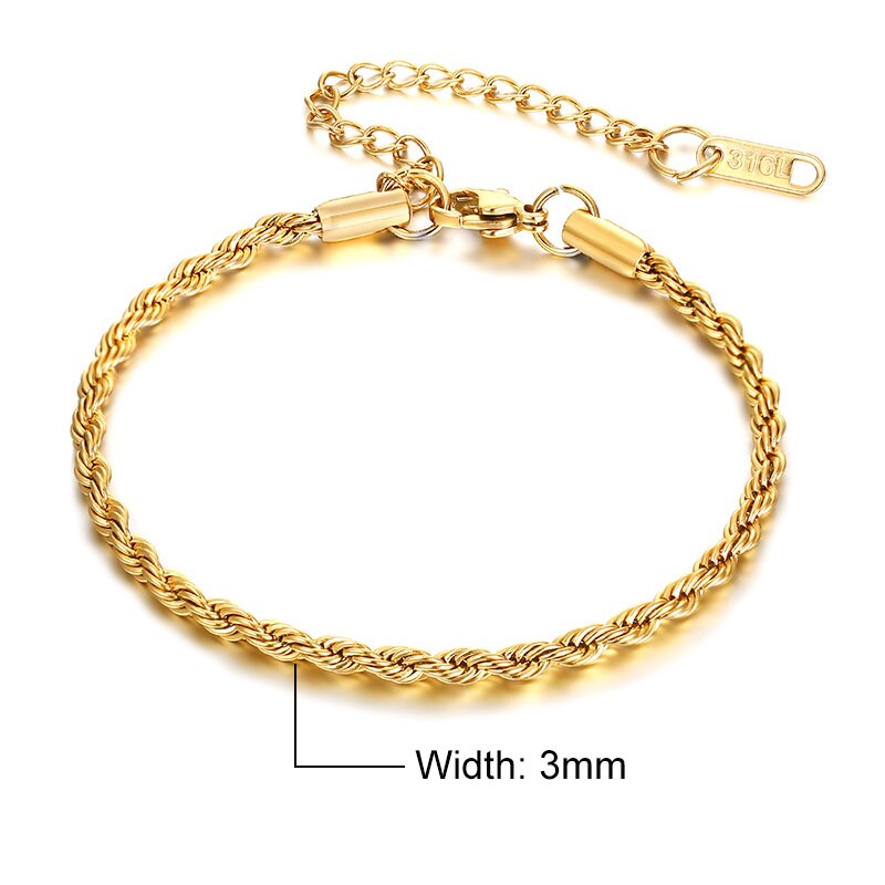 Vnox 2/3/4/5mm Twisted Chain Bracelets for Women Men, Gold Color Stainless Stee image 1