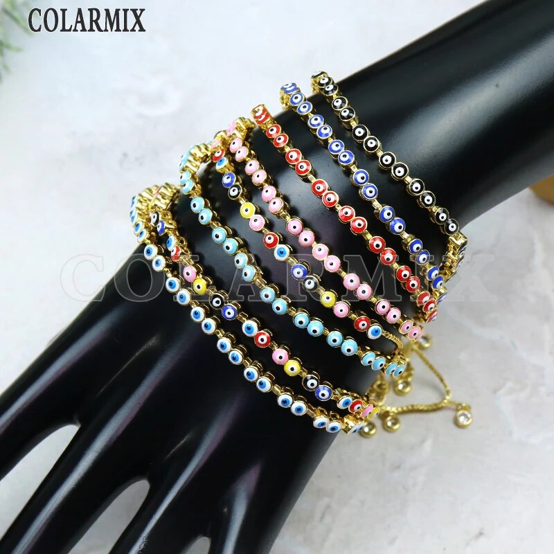 10Pcs 2022 Bracelet Enamel Colorful Eyes Braceelt Jewelry for Women Gold Plate image 9