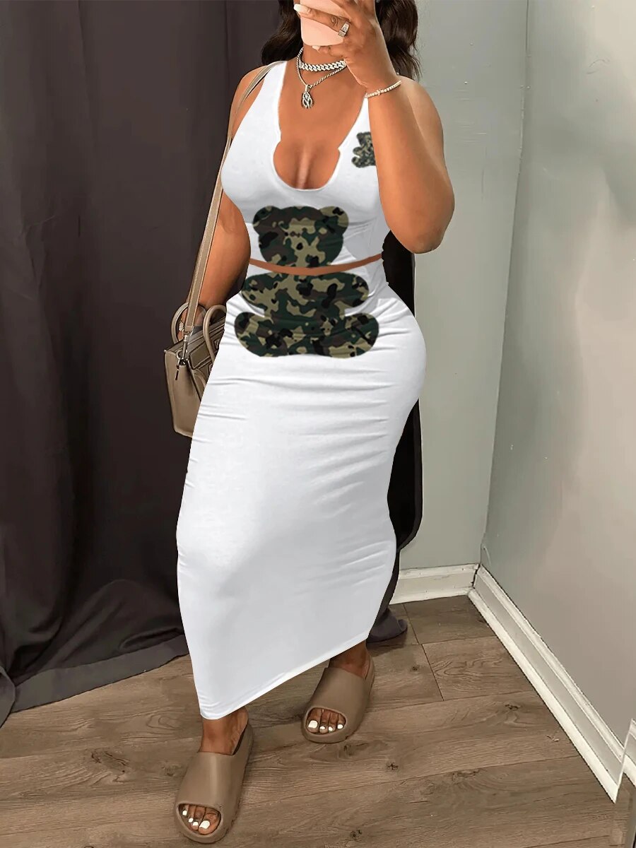 LW Letter Print Two Pieces Dresses Suits Sleeveless Pullover Cutout Cami Top&Lo image 9