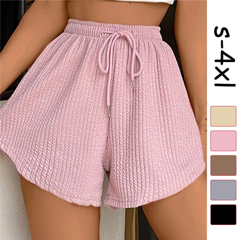 Women Shorts Summer High Elastic Lace Up Drawstring Wide Leg Sweat Fitness Runn image 1