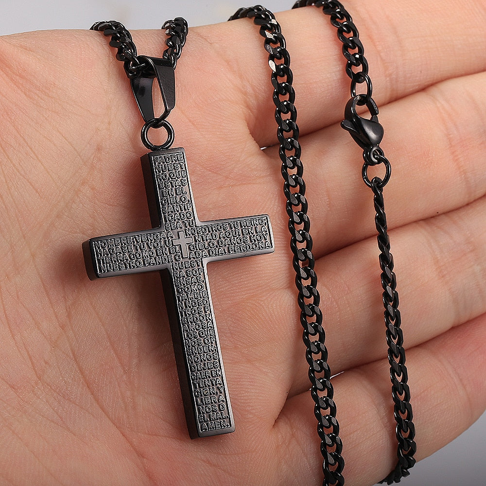 Cross Pendant Necklace For Men Women Jesus Christ Charm Necklace Gold Color Bla image 5