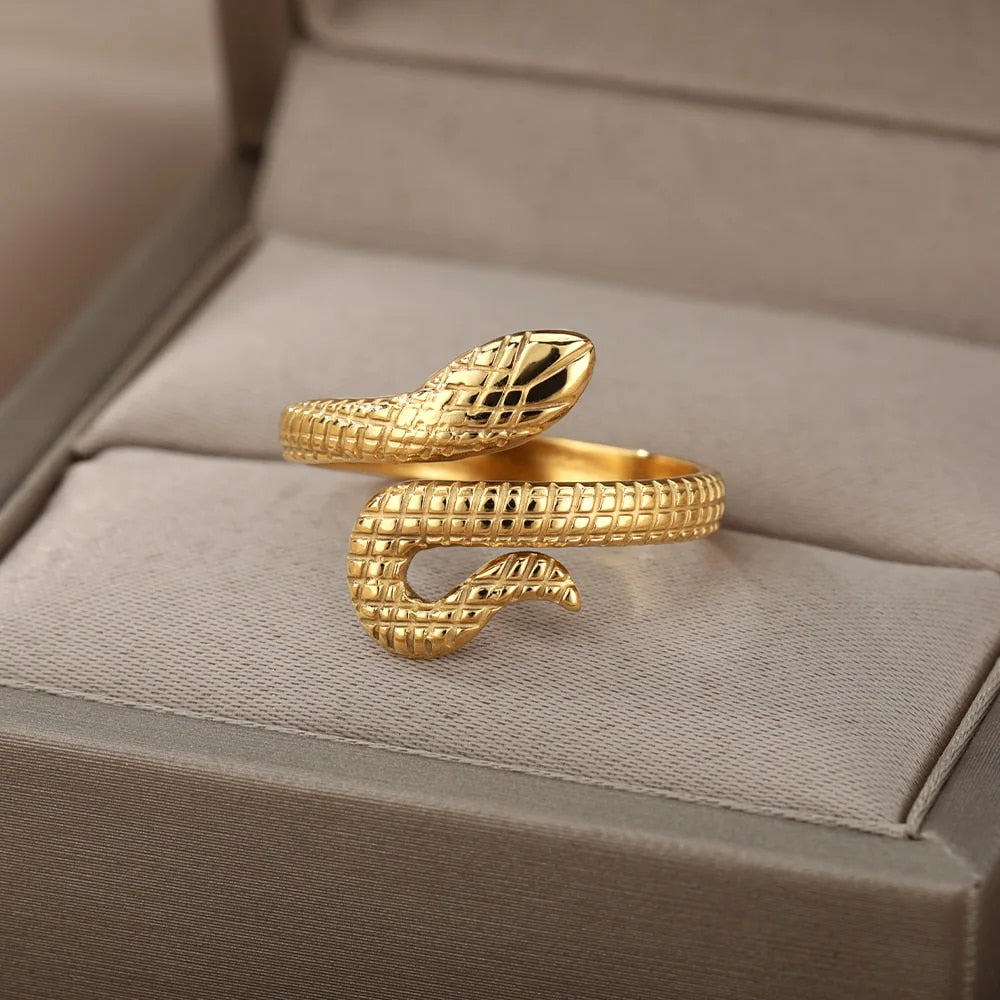 Stainless Steel Snake Rings For Women Men Gold Plated Open Adjustable Zircon Ri image 11