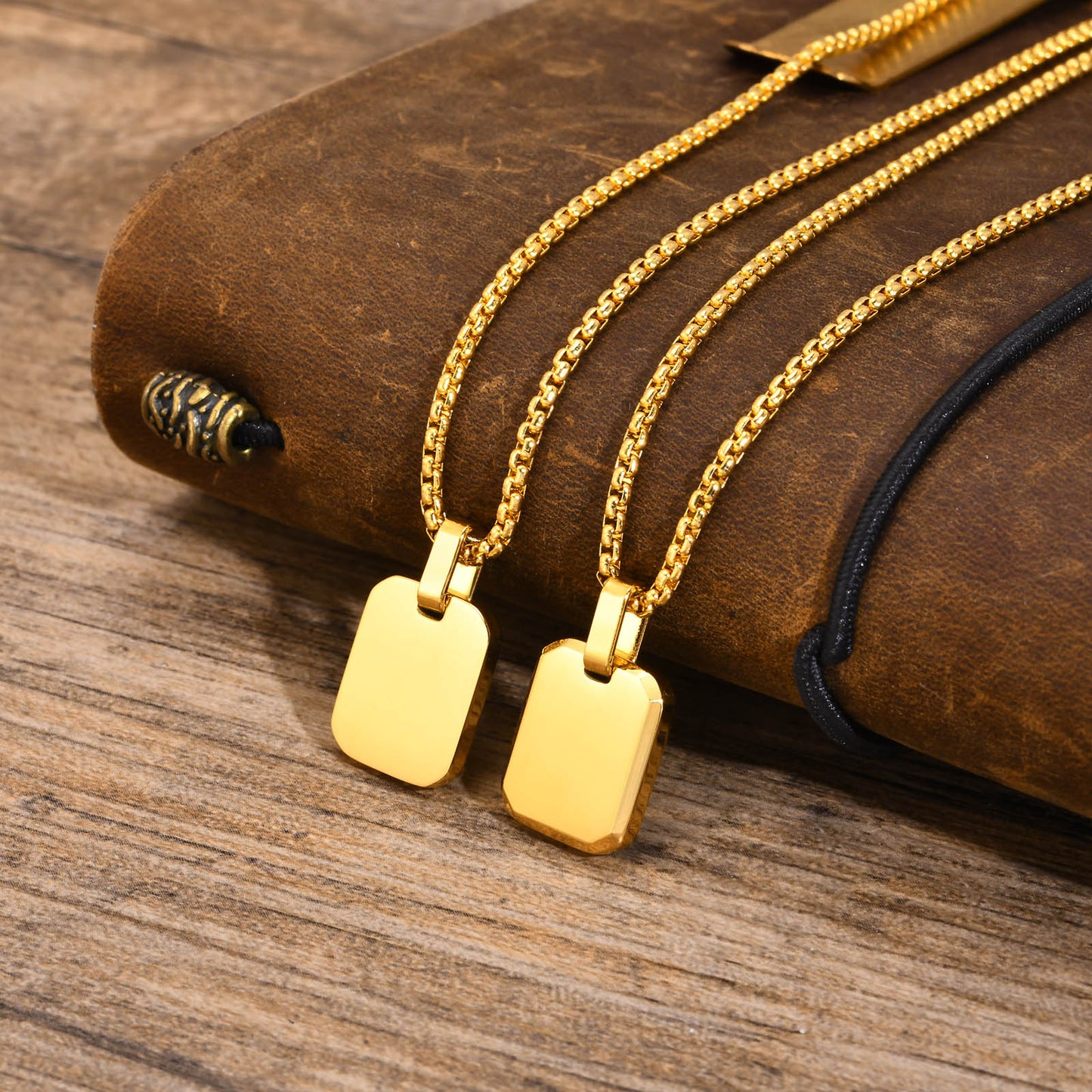 Engrave Square Necklace Personalized Tag ID Pendant, Stainless Steel Gold Plate image 4