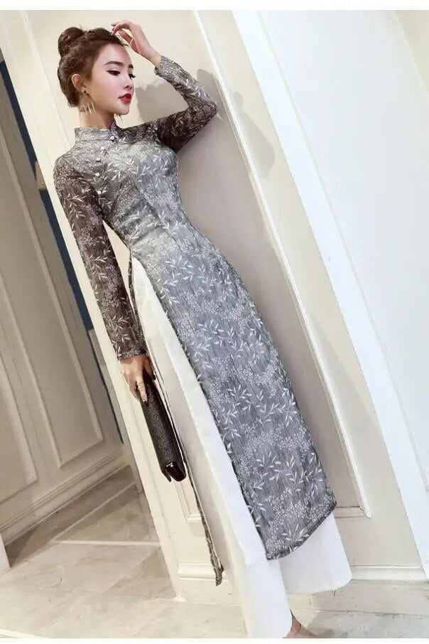 2022 vietnam aodai cheongsam set for women traditional chinese chiffon robe lad image 6