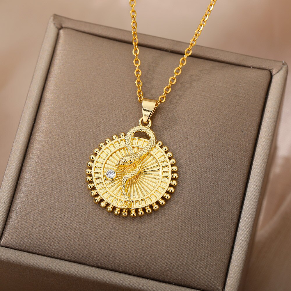 Vintage Punk Snake Pendant Necklace For Women Men Stainless Steel Gold image 13