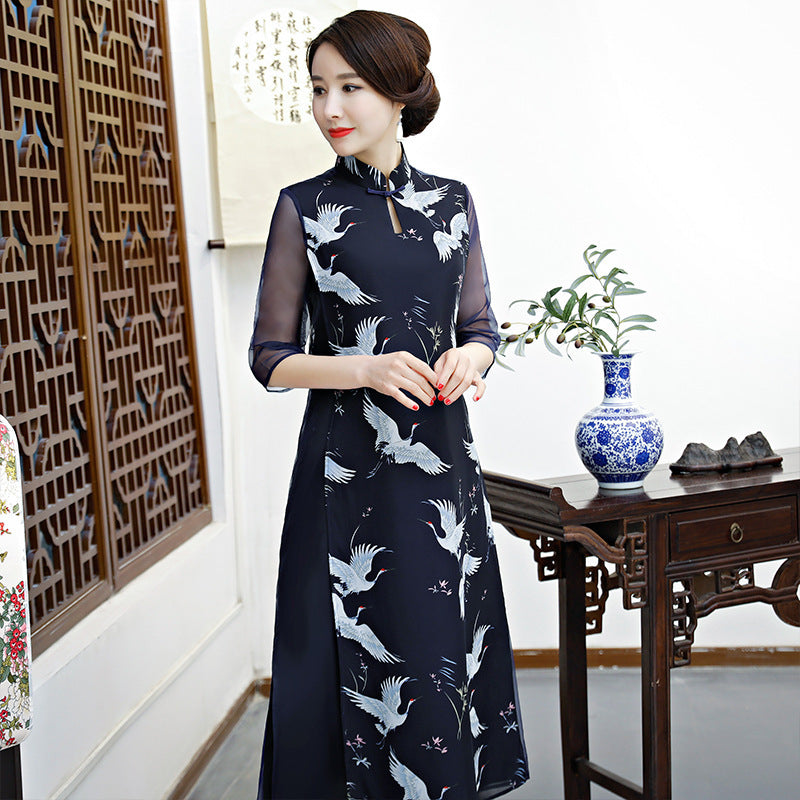 Plus Size Ao Dai Cheongsam dress China Improved Qipao Women Long Two-Piece Set image 9