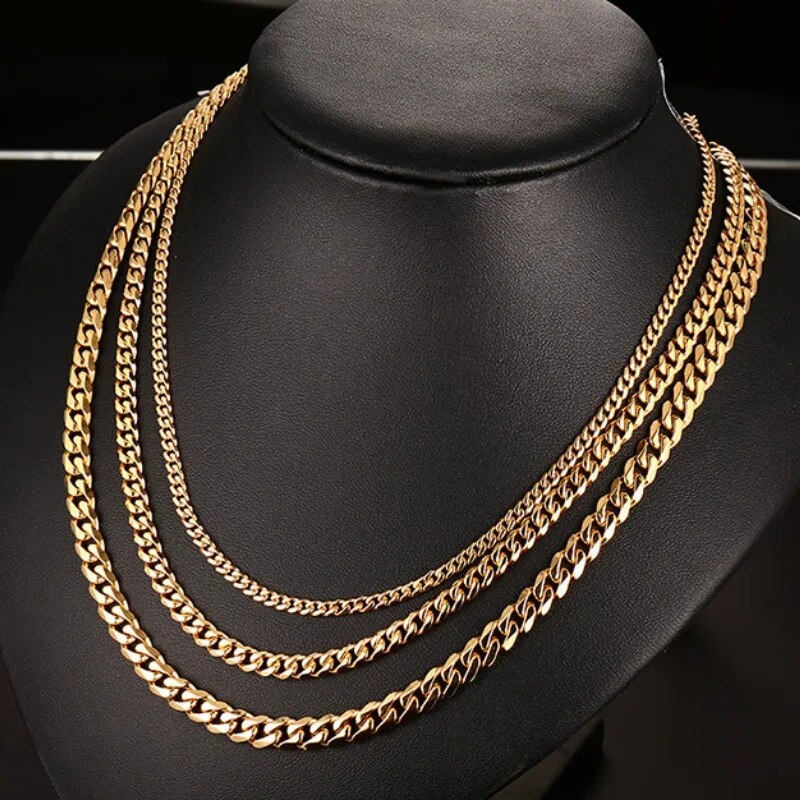 3MM5MM7MM Cuban Link Chain Stainless Steel Necklace Waterproof 18 K Gold Plated image 4