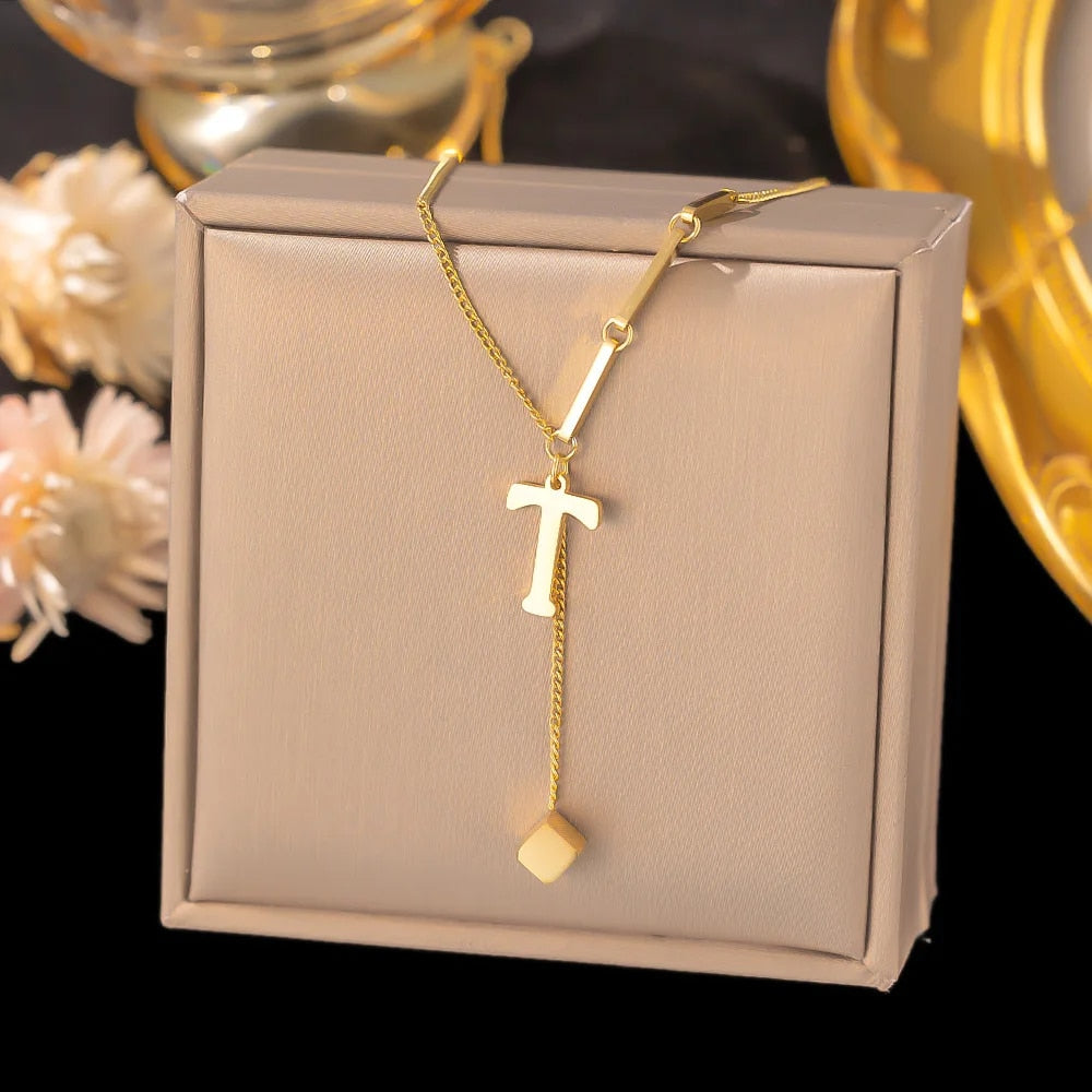 Stainless Steel Initial Letter Necklace For Women Gold Color 26 Alphabet Pendan image 17