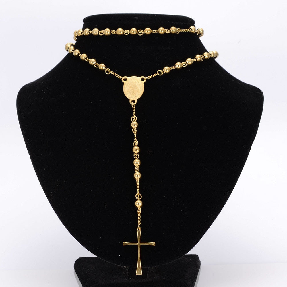 Jesus Cross Pendant Necklace Stainless Steel Gold Color For Women Religious image 4