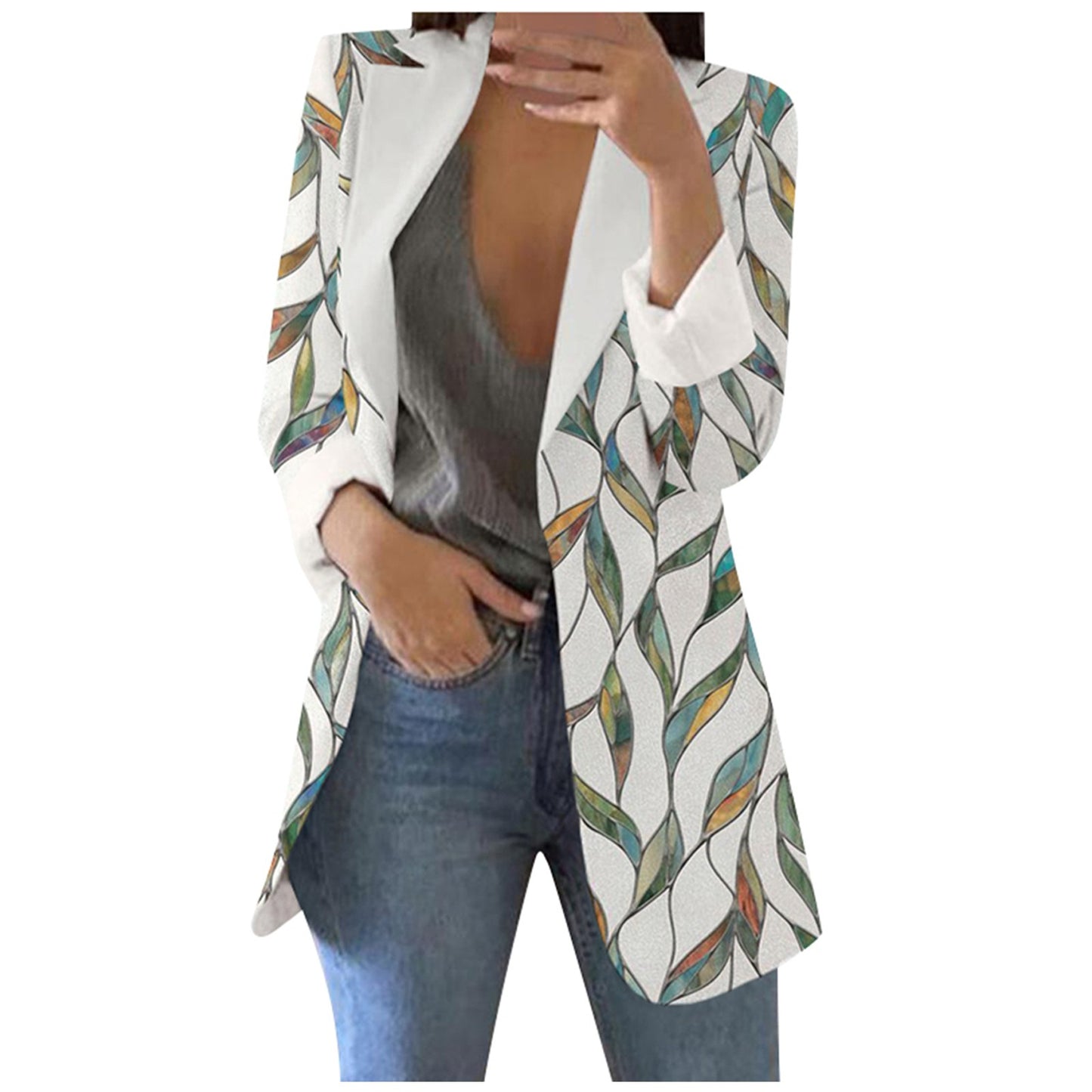 Spring Autumn Fashion Blazer Jacket Women Casual Pockets Long Sleeve Work Suit image 5