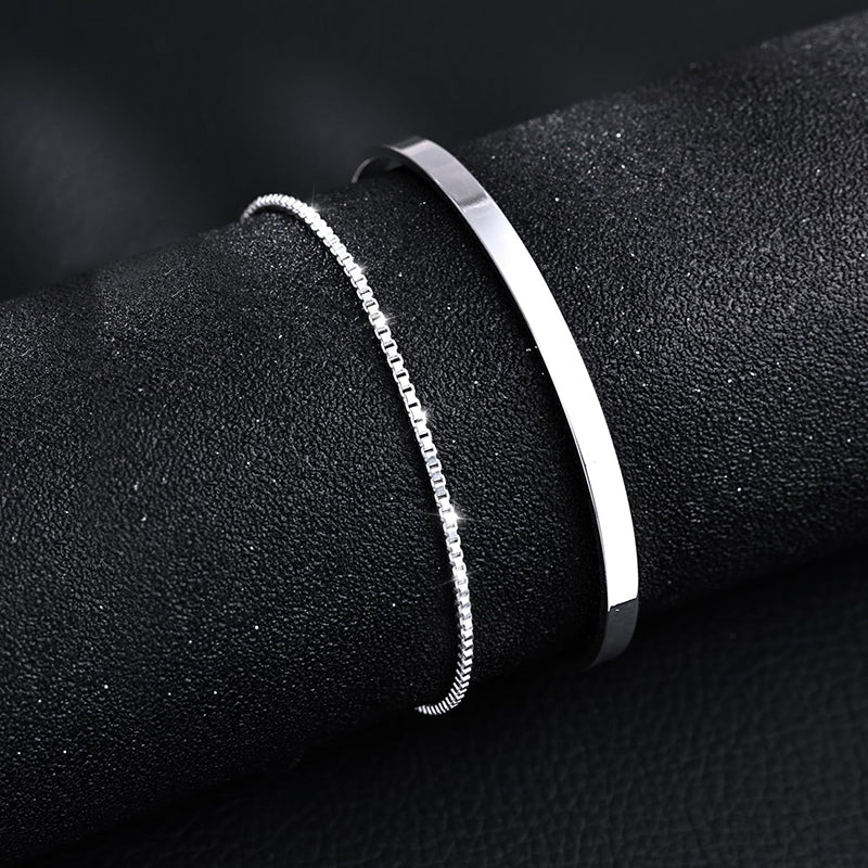 Stackable Bracelets for Men 925 Sterling Silver/14K Gold Plated Bracelet Sets D image 5