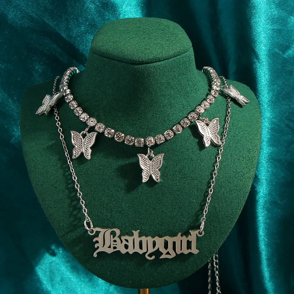 New Multi Layer Butterfly Dragon Charms Crystal Necklaces For Women Punk Golden image 8