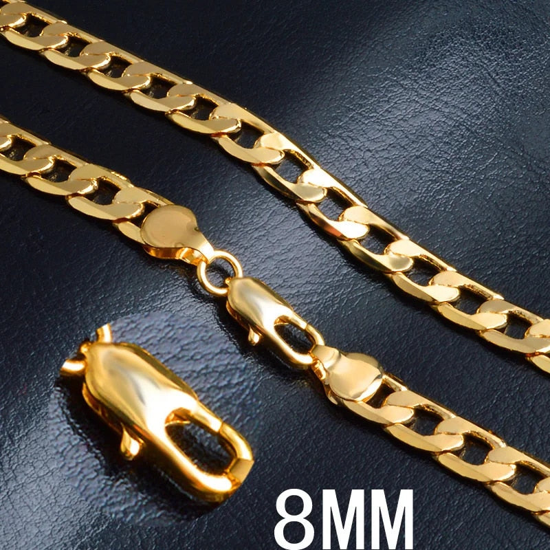 Special offer 18K gold Necklaces 925 Stamp Silver color Classic 8MM sideways ch image 2