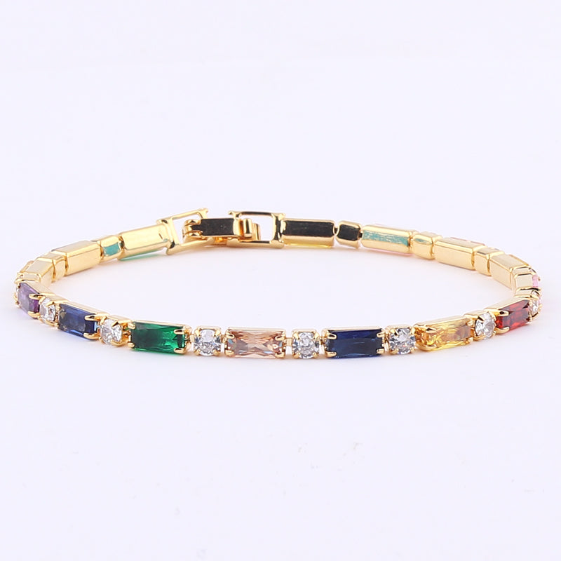 2022 New Rainbow Crystal Tennis Bracelets For Women Bracelet Set 18K Gold Silve image 5