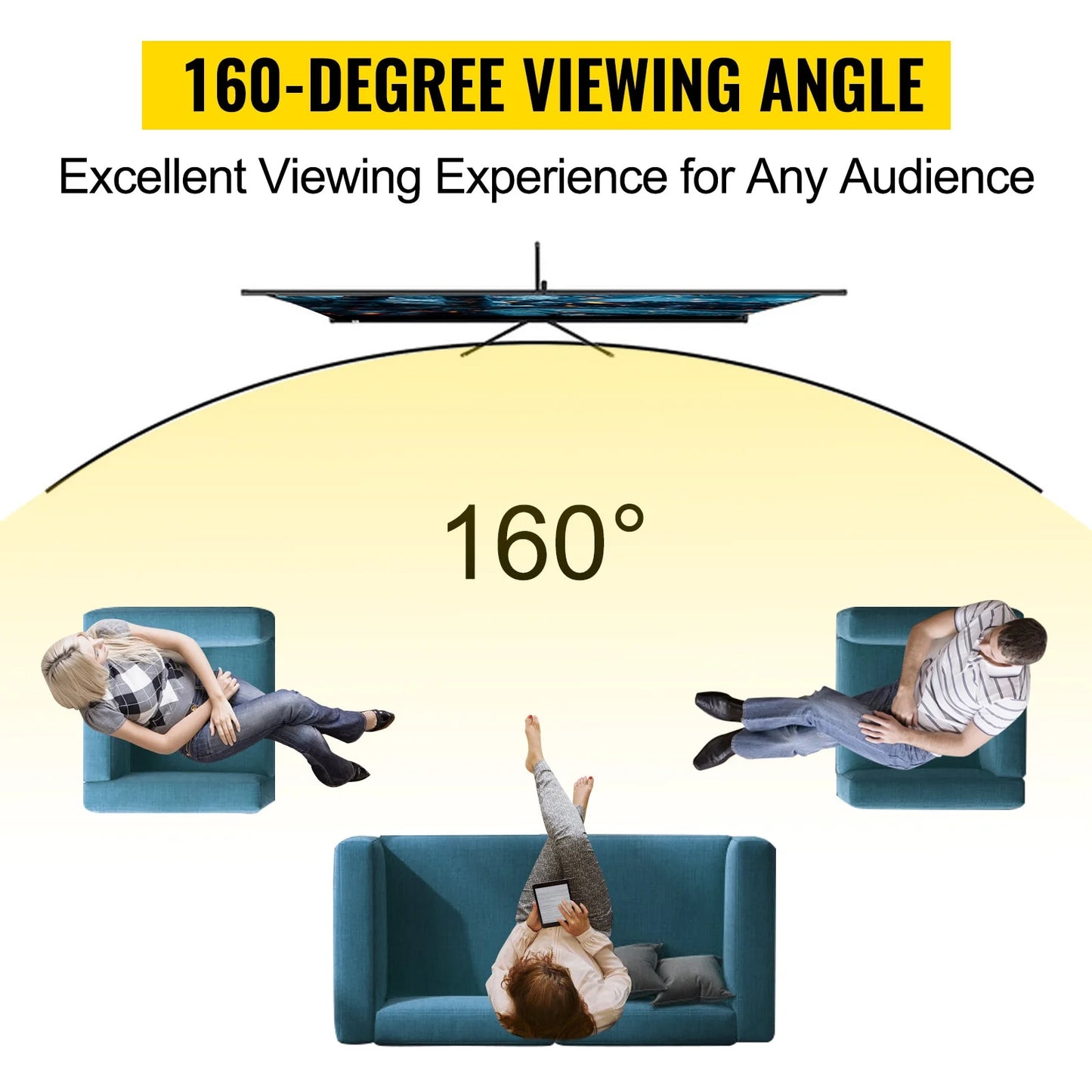 VEVOR 100 Inch Tripod Projector Screen W/ Stand 16:9 4K HD Portable Home Cinema image 2