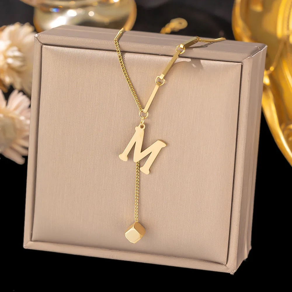 Stainless Steel Initial Letter Necklace For Women Gold Color 26 Alphabet Pendan image 11