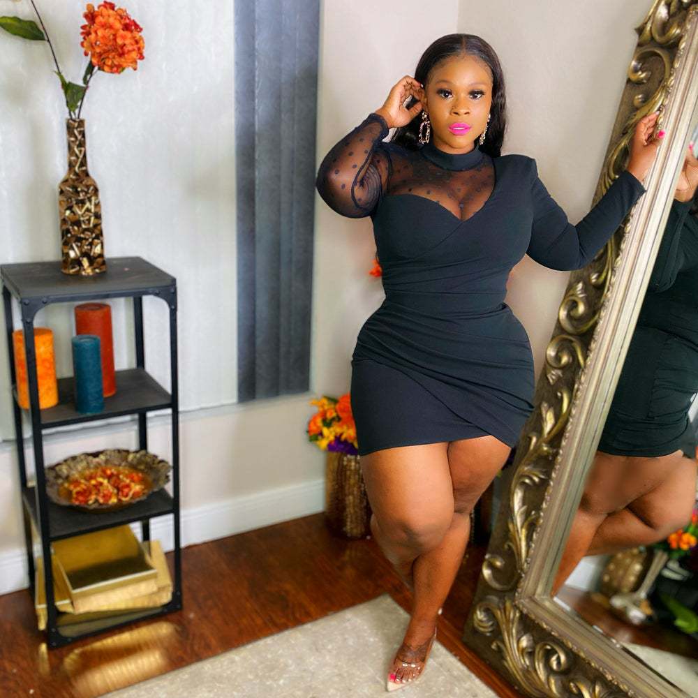 Plus Size Women Party Dresses See Through Patchwork Mesh Dress Lady Fashion Eleg image 2