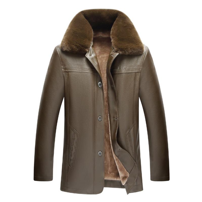 Winter Fur Collar Leather Jacket Men's Button Pu Leather Men Large Size Loose P image 0