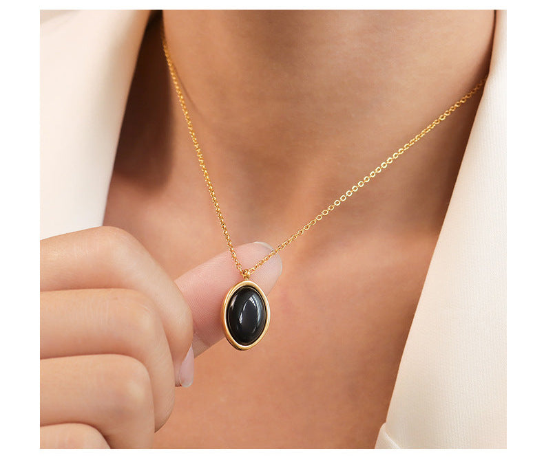 Titanium With 18 K Gold Cat Eye Stone Necklaces Women Stainless Steel Jewelry image 3
