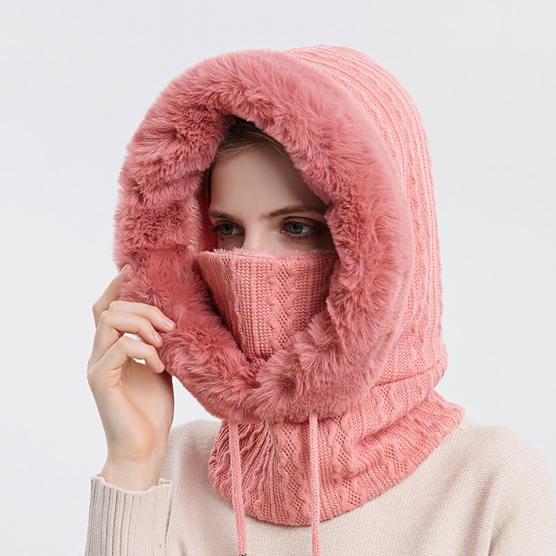 Women Beanie Hat Winter Balaclava Knitted Cap Hooded Face Mask Fluff Keep Warm image 8