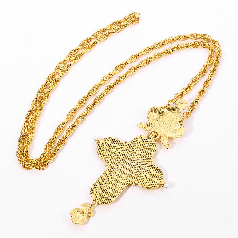 Gold Plated Pectoral Cross Christian Church Crown Necklace For Women Men image 9