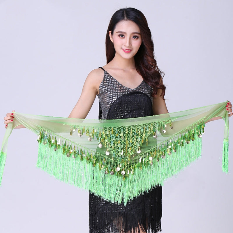 Waist Chains Sequined For Belly Dance Hip Scarf Tassel Triangular Waist Scarf C image 9