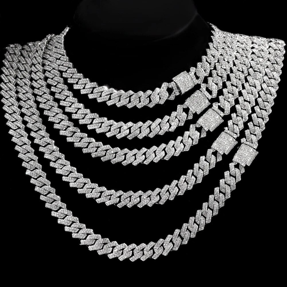 Hip Hop Men Iced Out Chain Prong Rhombus Cuban Link Necklace 14/20MM width Gold image 7